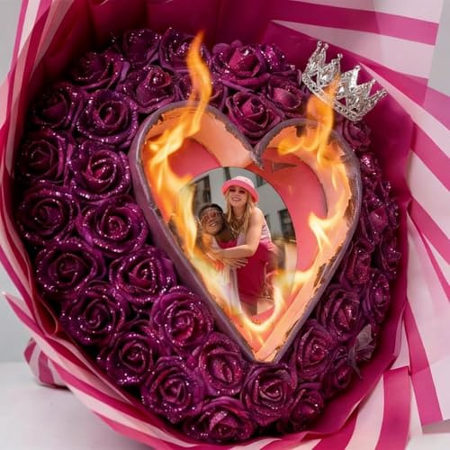 Burn Glitter Rosor Bukett Anpassad Rosenbukett, Will You Be My Girlfriend,Personlig Konstblommor Bukett med foto, Rosgåva för bröllopsdag, alla hjärtans dag, födelsedag, examen (12 blommor)