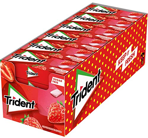 Trident Fresh Gragea Fresa- Chicles sin Azúcar con Sabor a Fresa - Paquete de 24 Envases de 14,5 g