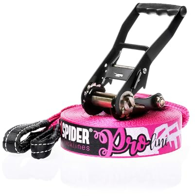 SPIDER SLACKLINE TKS01 - Pro Line Slackline Kit for Jumps, Walking, and Freestyle - Contains a Ratchet, a 20 Meter Line, a Sling Bag, and a Ratchet Protector - Complete Set Length 20m