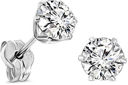 Miore Ohrringe Damen Weißgold 9 Karat / 375 Gold Ohrstecker Solitär mit Rundschliff Zirkonia Steinchen