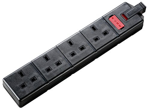 Masterplug ELS134B-01 Permaplug Four Socket Trailing Socket With Power Indicator, Without Plug And Cable, 13 Amp, Black