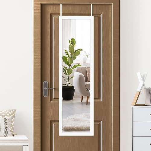 Americanflat Miroir de Porte Blanc 38x130 cm - Miroir à Suspendre pour Chambre Adulte, Dortoir, Salle de Bain - Miroir Long pour Le Corps avec Suspension et Verre Incassable