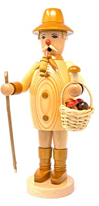 Drechslerei Friedbert Uhlig, Räuchermännchen Nr. 019, Pilzsammler, Natur, 35 cm hoch, aus regionalem Holz gedrechselt, echte Handarbeit aus dem Erzgebirge, Weihnachten, Holzkunst, Echtholz