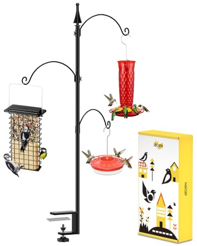 iBorn däck fågelmatare stång balkongklämma, tre justerbara herdekrokar för utomhusbruk, trädgård, uteplats, däck, staket, lockande vilda fågelmatare planterare hängare (matare ingår inte)