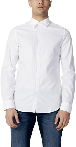 Armani Exchange Camicia Slim Fit con Bottoni, da Uomo, Bianco(Bianco Oxford), L