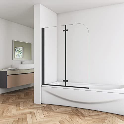 Biubiubath 900x1400mm Matt Black Aluminum Hinge 2 Folding Bath Shower Screen Panel