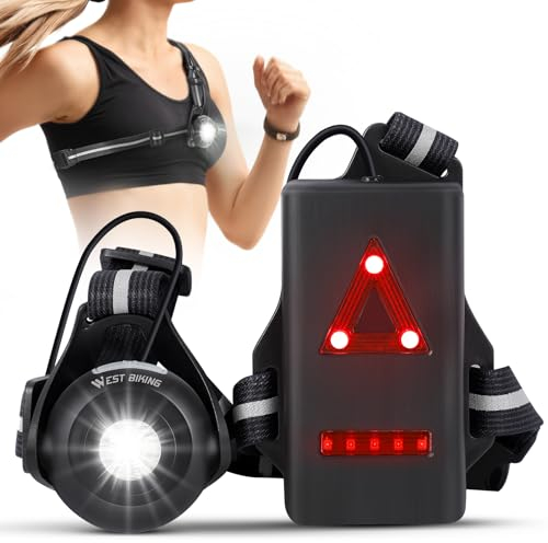 XIQI Lauflich Lauflampe Joggen - 500 Lumen Brustlampe Zum Joggen und Laufen, 90° Verstellbar Lampe Laufen, USB Wiederaufladbare Running Light mit Reflektoren, Rotes Rücklicht, mit Akku