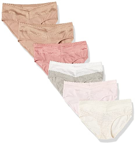 Warners Blissful Benefits Women's Dig-Free Comfort Waist with Lace Cotton Hipster Panties 6-Pack, Pale Pink/Light Gray Heather/Sunset Blush/Toasted Almond/Bodytone Polka Dot/Toasted Almond, XL