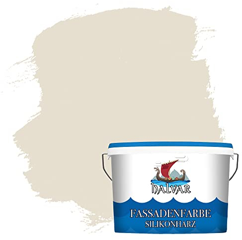 Halvar Silikonharz Fassadenfarbe Beige hoher Regenschutz hochwertige Aussenfarbe hochdeckend, wasserabweisend, Abperleffekt (2,5 L, Graubeige)