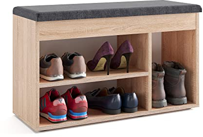 KOMTO Schuhbank mit Sitzfläche - Schuhregal Bank mit Stauraum Sonoma Eiche 80 x 48 x 32 cm Schuhschrank mit Sitzbank Flur Bank Garderobenbank Sofia