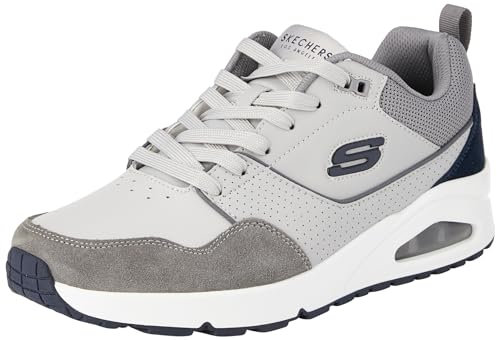 Skechers Herren UNO Retro One Sneaker, Graues Duraleather Wildleder-Mesh, 45.5 EU