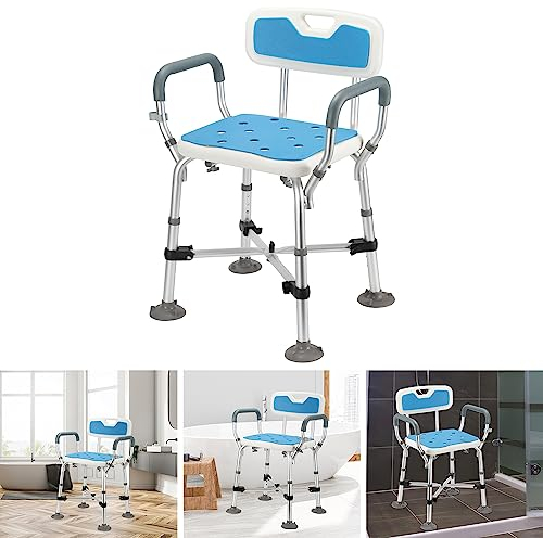 Ansobea Duschhocker duschstuhl für Senioren Höhenverstellbar 180kg Badhocker Doppelt Verstärktem Querbalken,Sicherer,Duschsitz mit Rückenlehne und Armlehnen,Badhocker Für die Dusche Erwachsene