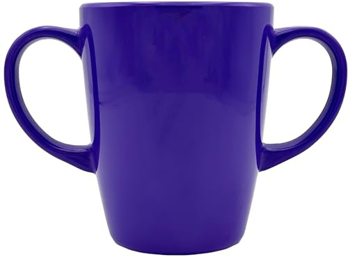 Rosa livsstil lila melaminmugg med två handtag – 400 ml/14 oz kapacitet – lätt (126 g) – rörlighetshjälp för äldre, demens, svagt grepp, skakiga händer, tremor, artrit, Alzheimers & Parkinsons