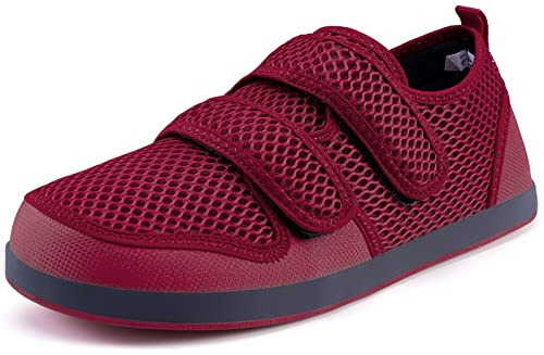 Diabetiska sneakers herr dam rehabiliteringssandaler extra bred lätt halkfri justerbar bekväm andningsbar ortopedisk artrit ödem promenadskor, Röd röd, 38 EU