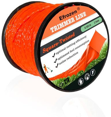 efrozen Strimmer Wire, Commercial Heavy Duty Square Twist 2.7 mm x 100 metres Strimmer Line in Spool,Premium Nylon Universal Replacement Strimmer Cord, Orange