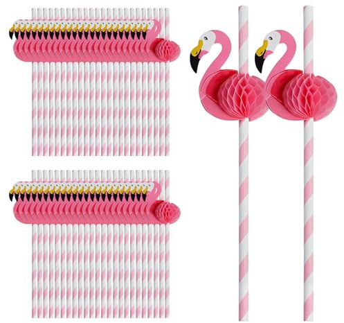 Pajitas de Papel, 50PCS Pajitas Beber Flamencos, Pajitas de Cóctel Desechables Decoración de Bebidas para Fiesta en Playa de Verano Tropical Hawaiano Cumpleaños Celebración de Bodas