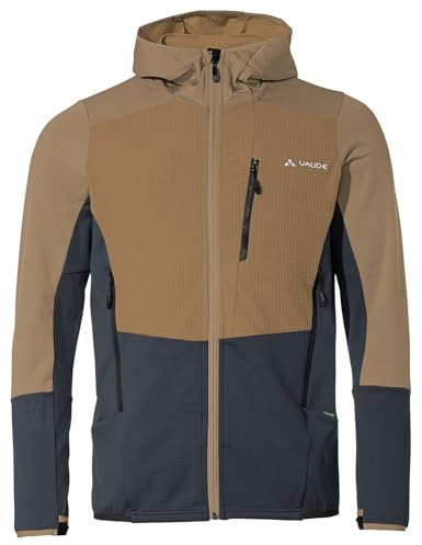 VAUDE Herren Fleecejacke Monviso Hooded Grid Fleece Jacket, warm, feuchtigkeitsregulierend, schnelltrocknend, atmungsaktiv, Passform: Slim fit, oat, S