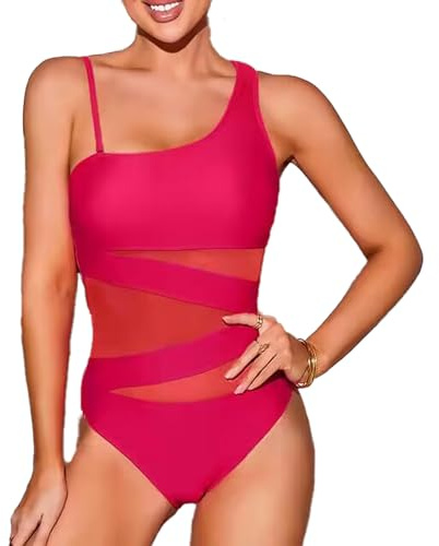 USUN Trajes de Baño De Una Pieza para Mujer Alta Cuello en V Control de Barriga Fruncido Bañador Reductores Barriga Monokinis Cintura Vintage Push Up Sexy Slim Fit Cintura Alta Bikini