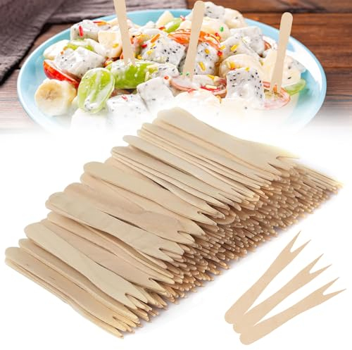 Forchetta per patatine fritte in legno, 200 posate in legno usa e getta per posate da festa, compleanno, campeggio e picnic, 85 mm (85 mm)