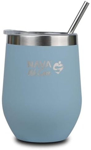 Nava Stainless Steel Insulated Travel Mug with Straw We Care, Blue 360ml