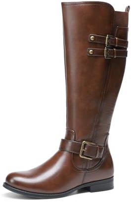 DREAM PAIRS Stivali da donna al ginocchio, comodi, tacco a blocco, punta appuntita, cerniera laterale, in pelle scamosciata, stivali da equitazione slouch, Marrone scuro, 37.5 EU