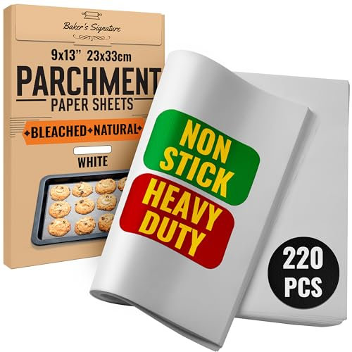 220 Pcs 9x13 Inch Parchment Paper Sheets by Baker's Signature | Parchment Baking Paper, Parchment Paper - Perfect for Baking, Precut Non-Stick Sheets, Eco-Friendly, Will Not Curl or Burn