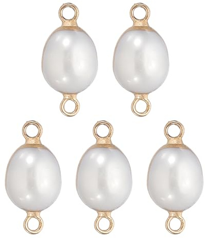 PATIKIL Natural Freshwater Pearl Charm, 5 Pcs Culture Pearl Beads Links Connectors with Hole for Necklace DIY Ocean Pendants Jewelry Making, White