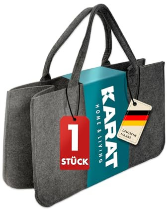 KARAT Bolsa de fieltro para la compra de leña de chimenea, robusta bolsa de la compra de fieltro universal, cesta de fieltro con asas, 50 x 25 x 25 cm, gris, 30 L vol. (1 unidad), gris, talla única
