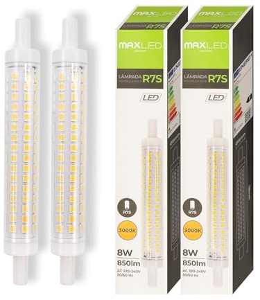 Maxled, Light is Led! 2x Bombilla LED R7S 118mm 8W Equivalente 65W Lámpara Halógena Blanco Cálido 3000K 850LM Lámparas Lineal Slim para Iluminación del Hogar Oficina Dormitorio Comedor No Regulable