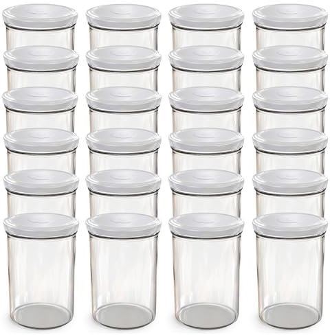 Oputec Lot de 24 bocaux de 440 ml avec couvercle à visser TO 82 blanc – Parfait pour les confitures, les confitures et plus encore, grands bocaux avec couvercle, idéal comme pots à confiture et bocaux