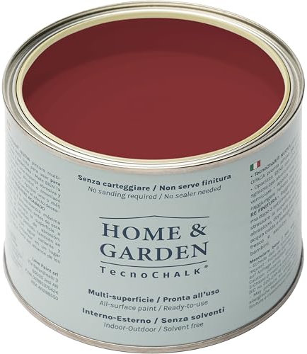 TecnoChalk® Home & Garden Nuova Chalk Paint Extra Forte - Non Richiede Finitura – Ricolora Senza Carteggiare Casa e Giardino - Vernice tutto-in-uno - Senza Solventi - Colore Rosso Ossido (500 ml)