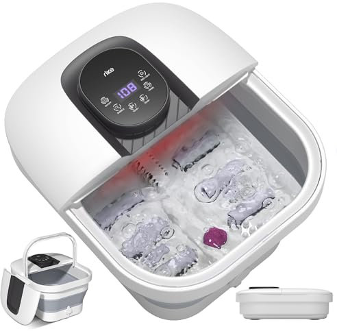 RIKE Pediluvio Massaggiatore Piedi Elettrico, Pieghevole Idromassaggio Piedi con 24 Temperature Regolabili, Bolle, 6 Timer, 6 Rotoli di Massaggio Shiatsu, Luce Rossa Regali di Natale