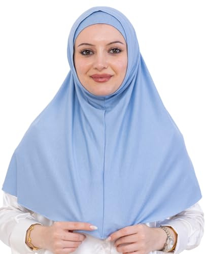 Prien Hijab Instantane Pour Les Femme, Longue Foulard Musulmane, Ensemble De Echarpe, Vetements Islamiques Turcs, Robe De Priere Pour Abaya (Bleu Clair)