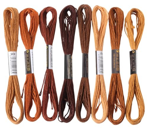 CABODYALS 8 matassa 6 fili Filo Da Ricamo Marrone Filo Poliestere Variegato Sfumato Braccialetto Dellss'Amicizia Filo Punto Croce Sfuso per Creazione di Gioielli Cucito A Mano Maglia Ricamo Artigianat