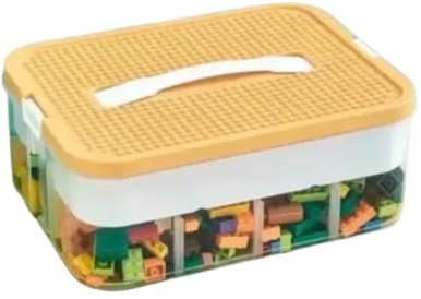 B2R Boite de rangement plastique pour Lego briques enfant – 1 niveaux – Organiseur transparent avec couvercle et poignée – Rangement briques de construction – Chambre, école, voyage