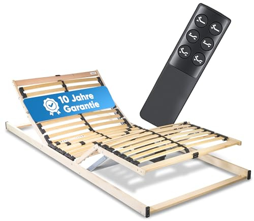 RehaSleep Lattenrost elektrisch verstellbar Komfort 120x200 – 28 Birkenholzleisten für erholsamen Schlaf – 100 Nächte Probeschlafen – Lattenrost elektrisch Made in Germany