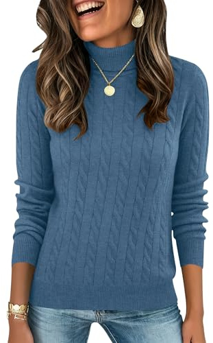 Womens Fall Premium Turtleneck Pullover Sweaters Business Casual Slim Fit Thick Knitted Long-Sleeved Tops Indigo L