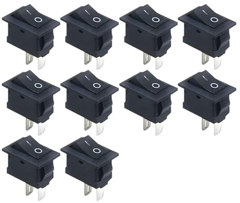 10 Pièces Interrupteur à Bascule, Mini Bateau Commutateur 3A 250V Micro-interrupteur Noir Rectangulaire 10mm x 15mm 2 Broches 2 Positions ON/OFF Noir pour Voiture Auto Bateau Appareils Ménagers