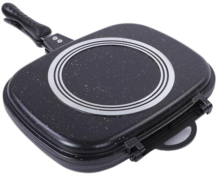 Funien Dubbelsidig Grillpanna Dubbelsidig Tryckkokpanna Vändbar Grillpanna Non Stick Pressgjuten Aluminiumlegering 4000Gs Magnetiskt Lås med Ergonomiskt Handtag för Gaselektrisk (Fyrkant)