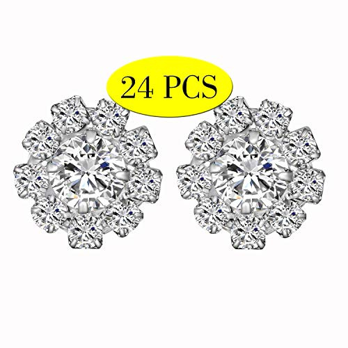 24PCS Rhinestone Buttons for Crafting Silver Crystal Flower Button Embellishments Crafting Bulk for Cardigan Clothing Sewing Decoration