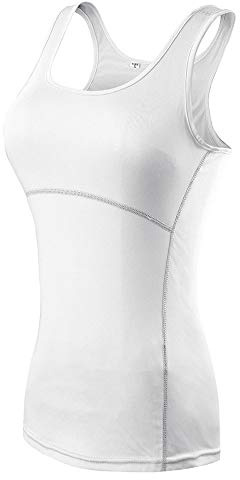 Dam kompressionstank topp ärmlös t-shirt sport löptopp fitness löpning funktion skjorta toppar, Vit, S