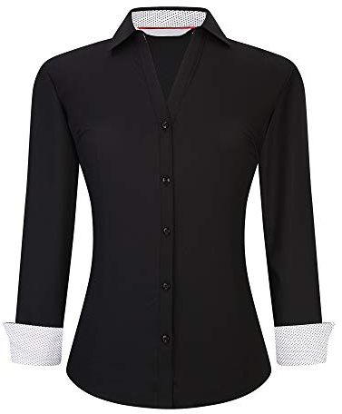 ALEX VANDO Chemise Femme Coupe Classique Manches Longues Chemise de Travail Extensible, Noir, M