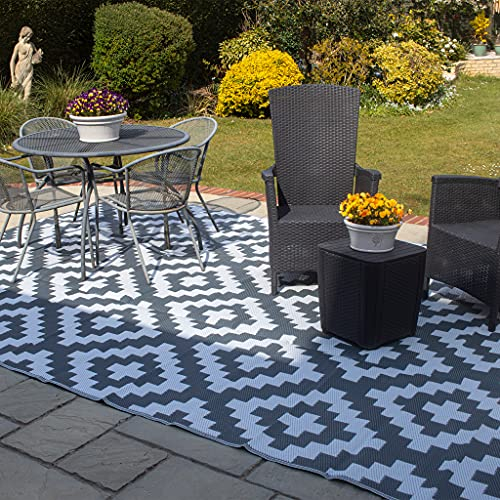 Valiant Outdoor XL Waterproof Rug for Gardens, Patio and Decking - Geometric Grey - 3.6m x 2.7m