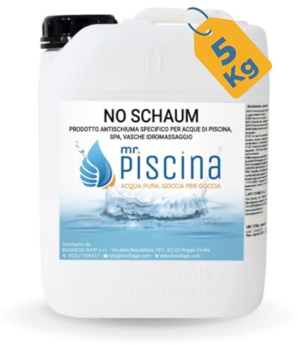 MR PISCINA NO SCHAUM Antischiuma Professionale per Piscina, SPA e Vasche Idromassaggio, Abbattitore di Schiuma Istantaneo contro Residui di Tensioattivi e Saponi, 5 kg