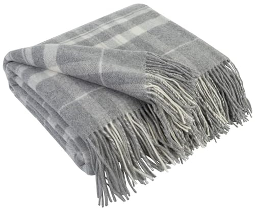LYHome Manta Cachemira con Merino - Plaid para Cama Sofa, Colcha Sofá, Cubre de Lana de Oveja Pura para Natural Verano y Invierno, Mantas Decorativas (140 x 200 cm | Gris - Blanco Tartán)