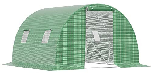 Outsunny Serra a Tunnel da Giardino e Orto 3x3x2m con Copertura in PE, Serra per Piante con Porta e Finestre Avvolgibili, Verde