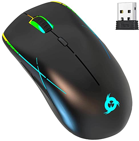 KLIM Ace - Wiederaufladbare Kabellose Maus RGB + NEU + Hochpräzisionssensor & RGB-Effekt + 8 Anpassbare Tasten + Beidhändig + Kabel und Wireless Mouse Für PC Mac und PS4 PS5 Gaming Mouse