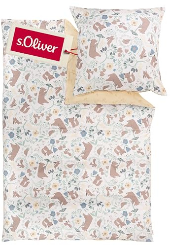 s.Oliver Kinderbettwäsche Waldtiere 135x200 cm - 100% Baumwolle, praktischer Reißverschluss & maschinenwaschbar, Bettwäsche für Kinder 2tlg. Tiere gelb bunt