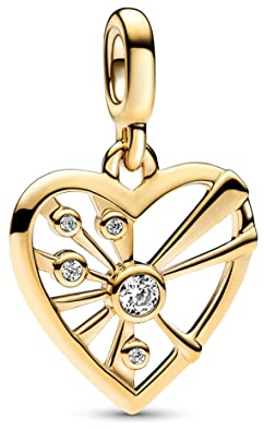 PANDORA ME Herz & Strahlen Medaillon mit 14 Karat vergoldeter Metalllegierng, Cubic Zirkonia, Kompatibel ME Armbändern, 762691C01