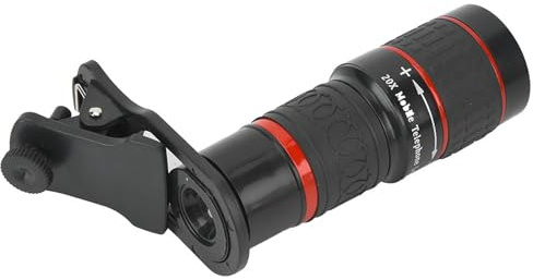 Lente De Zoom,Clip On Phone Zoom Lens,Attachment Lens for Cellphone,Mobile Phone Lens and Accessories,20X Long Focus Zoom Telephoto Lens with Clip for Smart Phone Tablet Pc Black